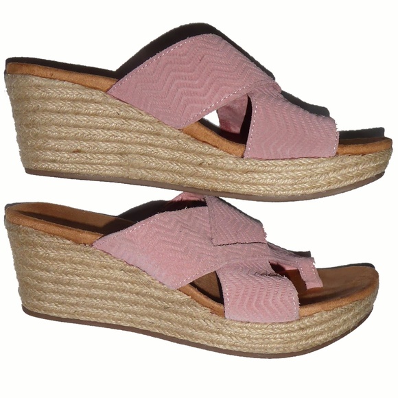 WOMENS MINNETONKA PINK LEATHER WEDGE SANDALS 2" THONG BRAIDED SHOES SIZE 8M 8 - Picture 4 of 5